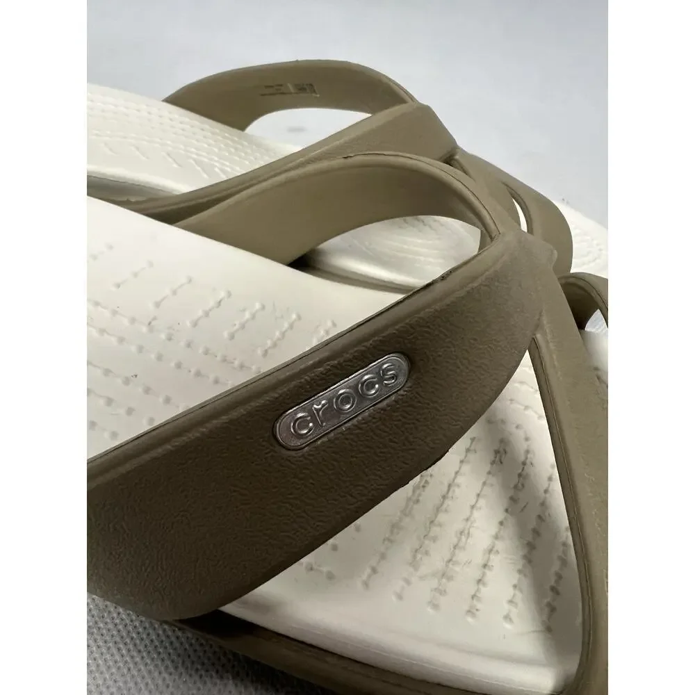 Crocs Patricia II Wedge Slide On Sandals Strappy Khaki & Oyster Color Size 11